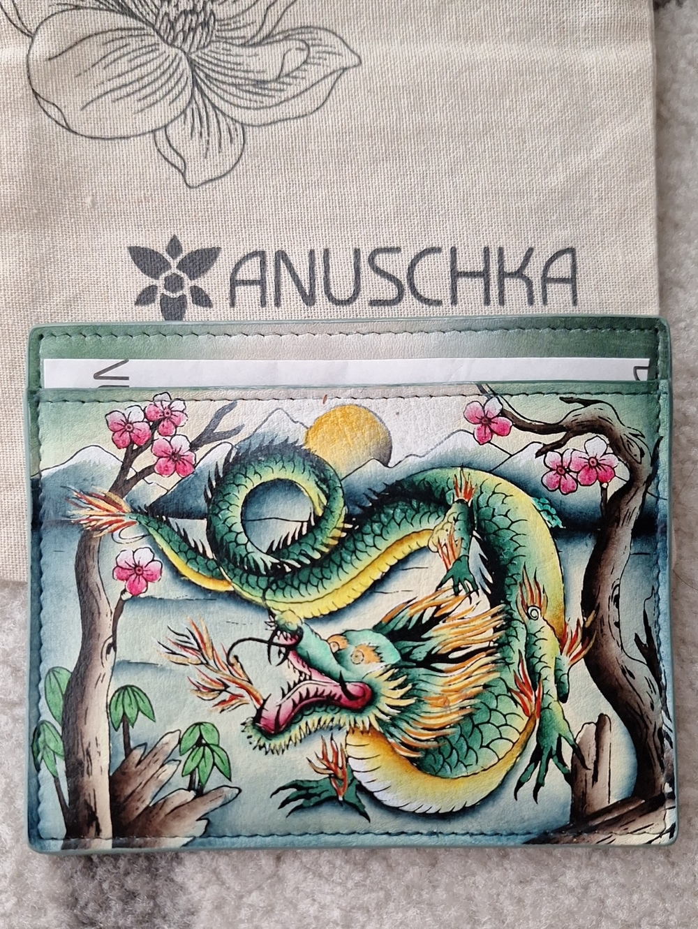 NEW Anuschka Hand-Painted Dragon Leather Card Wallet